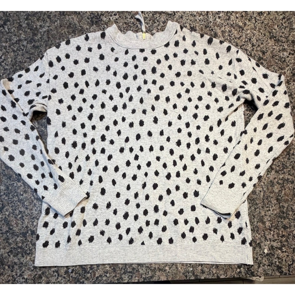 HM Gray Black Polka Dot Knit‎ Sweater Womens Small Back Zip Crewneck Long Sleeve